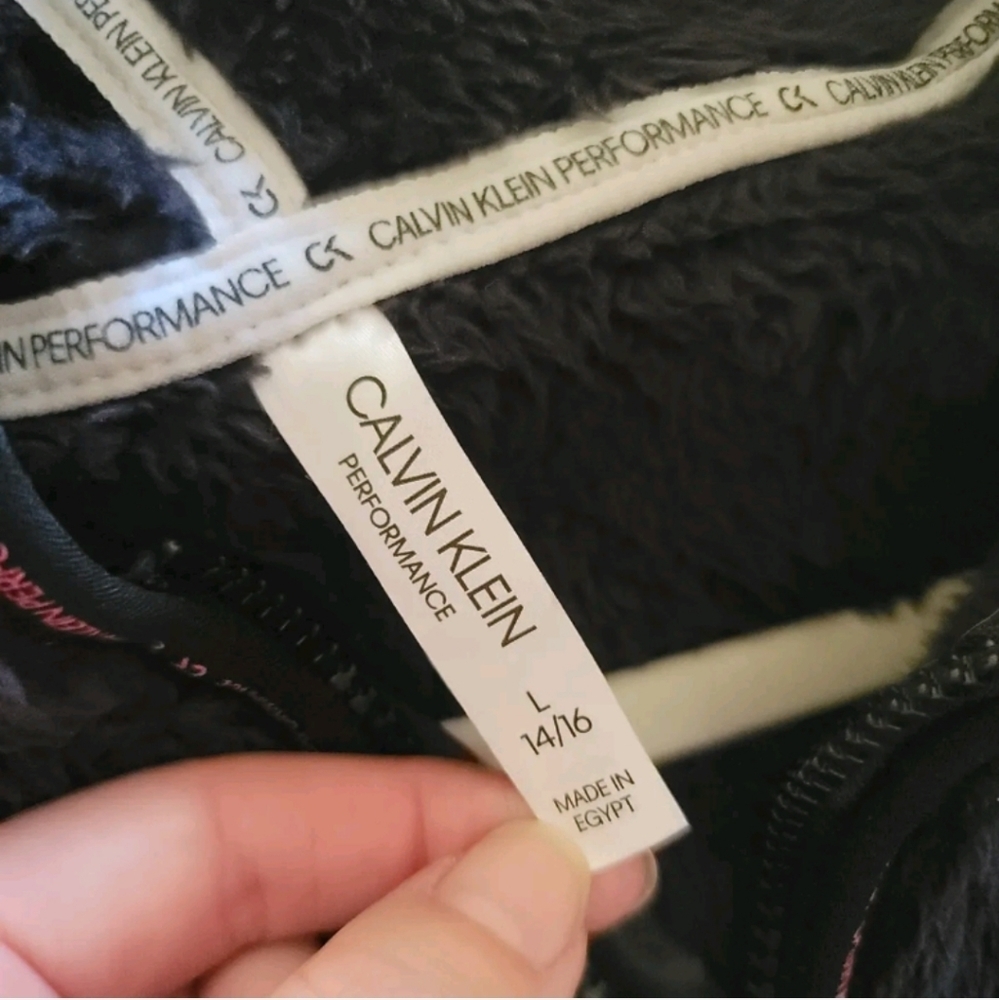 Calvin Klein Fleece Pullover Girls L Large 14/16 Black Hooded Quarter Zip - Picture 5 of 7